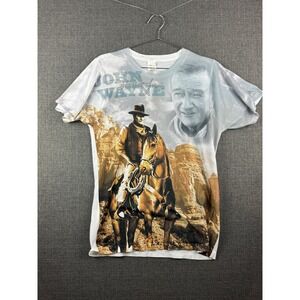 John Wayne Shirt Mens Medium Graphic Cowboy Movie Tee Western Horse Rider Scenic
